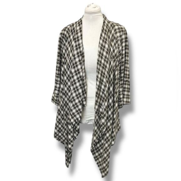 Knox Rose Women’s Open Front Asymmetrical Checkered Cardigan Top Black White XL - Picture 1 of 12